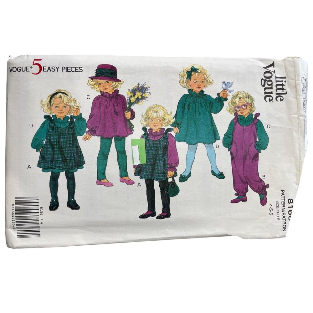 90s Little Vogue 8156 Childrens Sewing Pattern Sizes 4-5-6 Vintage 1991 UNCUT